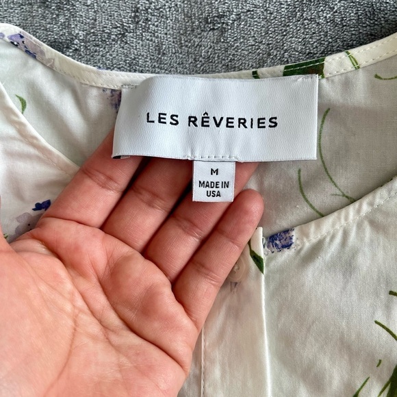 Les Reveries Elizabeth Shirt In Lavender Hydrangea White M Puff Sleeves Prairie - Picture 8 of 11